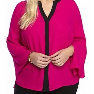 KAARI BLUE | 3/4 Sleeve Placket Pleated Back Shirt S Pink & Black